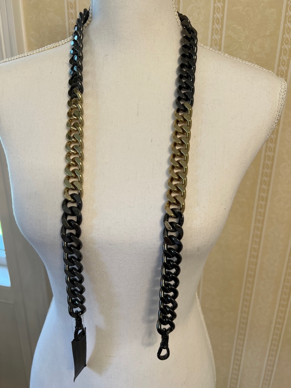 NWT Rare Bandolier Black and Gold Chunky Chain Strap